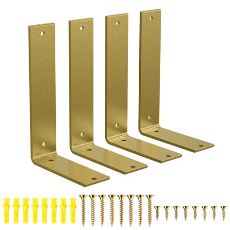 Buy Gold Heavy Duty Shelf Brackets 6 x 4 Inch, Rustic Gold Iron L Shelf ...