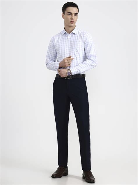 Greenfibre Men's White & Blue Checked Formal Shirt | Regular Fit ...