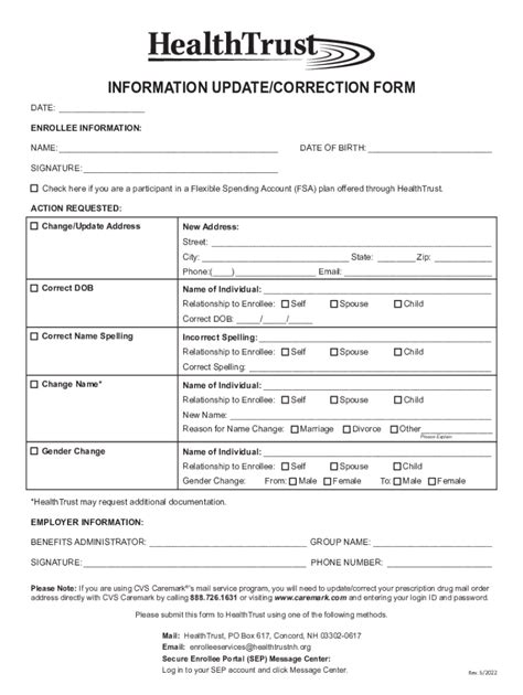 Fillable Online INFORMATION UPDATE/CORRECTION FORM - HealthTrust Fax ...