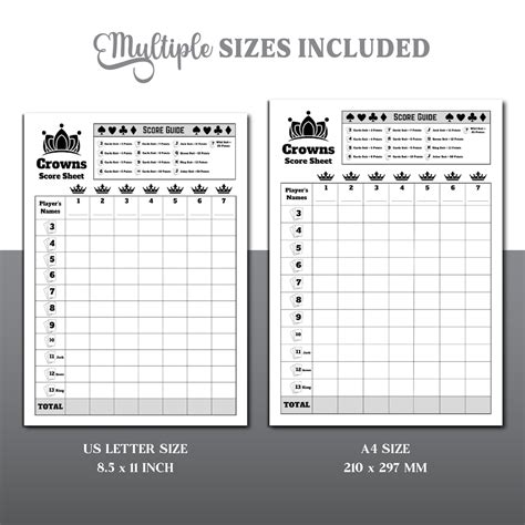 Five Crowns Card Game Score Sheet, Crowns Card Game Score Sheet, 5 ...