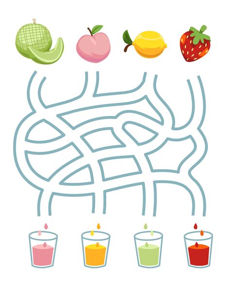 Maze puzzle game for children pair cute cartoon fruit melon peach lemon ...