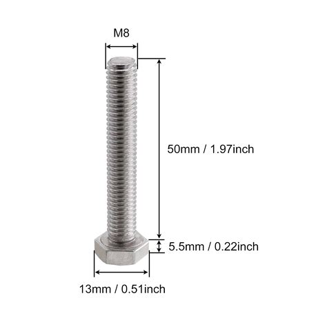Snapklik.com : M8 Hex Head Bolt Screw, M8-1.25 X 50mm Stainless Steel ...