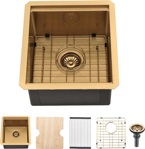 Gold Bar Sink Undermount, BoomHoze 15 x 17 Inches 16 Gauge Stainless ...