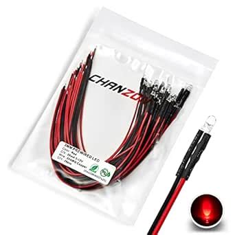 CHANZON [UL Wire] 20 pcs Pre-Wired 3mm Red LED Diode Lights (Clear ...