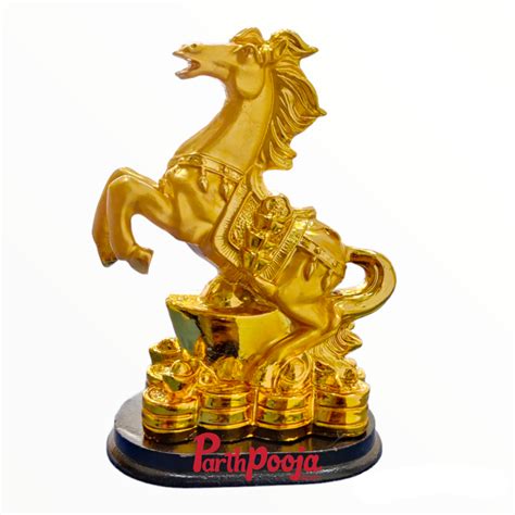 Feng Shui Gold White Horse Statue Figurine — Parthpooja