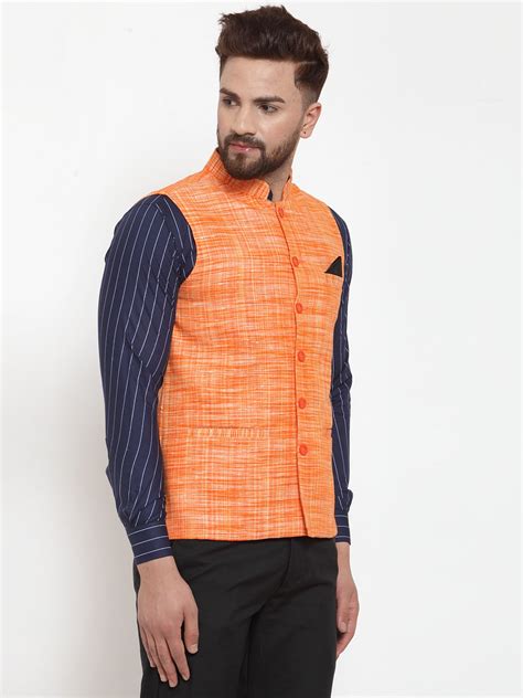 KLOTTHE Orange Pure Cotton Woven Design Nehru Jacket – KLOTTHE®