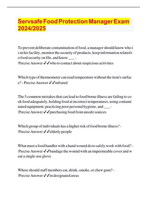 ServSafe Manager Exam (80 Questions) and Verified Answers 100- Correct ...