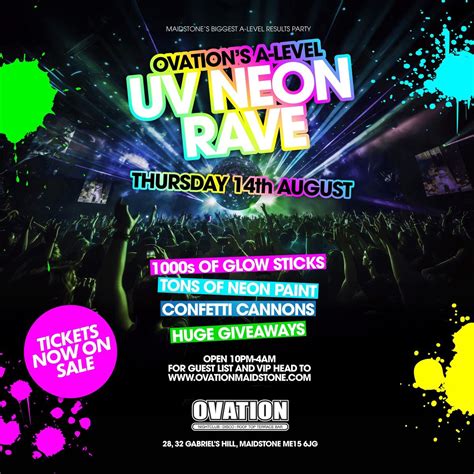 A LEVEL UV NEON RAVE, Ovation Nightclub, Maidstone, 14 August to 15 ...