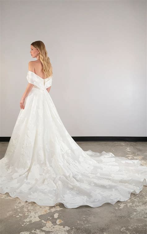 Luxe Floral-Print Off-the-Shoulder Ballgown Wedding Dress