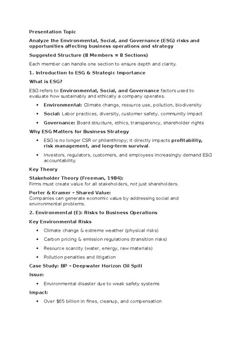 Sustainability PPT: Analyzing ESG Risks & Opportunities for Business ...