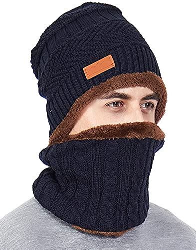 Buy INFISPACE® Men's Ultra-Warm Woolen Skull Cap with Muffler Set- Blue ...