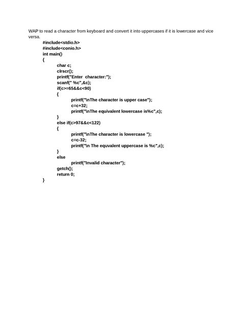 Practice questions in C - WAP to read a character from keyboard and ...