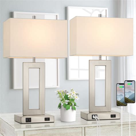 22'' Tall Table Lamps for Bedroom Set of 2, Silver Bedside Touch ...