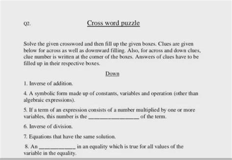 i disnt get my answer for this this is a cross word puzl - Brainly.in