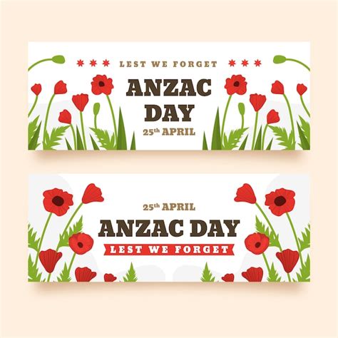 Set di banner orizzontali piatti anzac day | Vettore Gratis