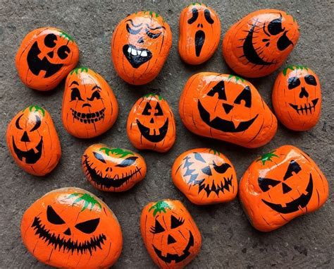 painted rock pumpkin faces