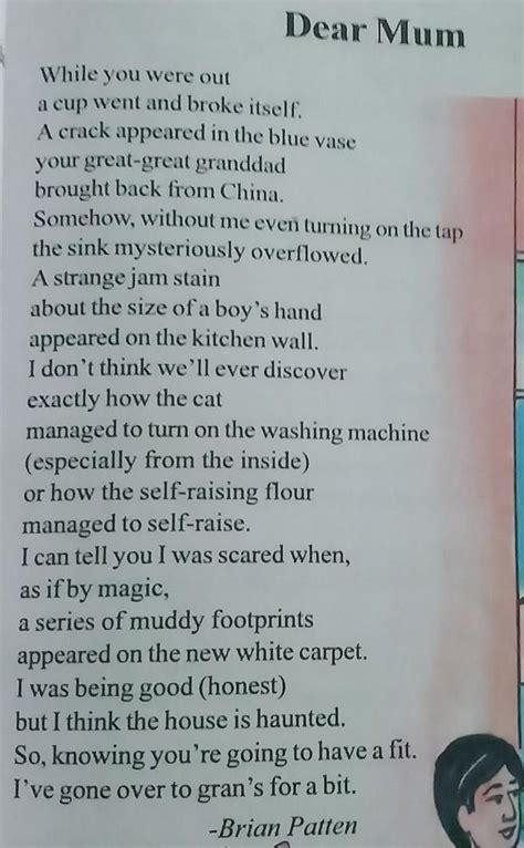 Please write the summary of this poem ''Dear mum'' of class 7th ...