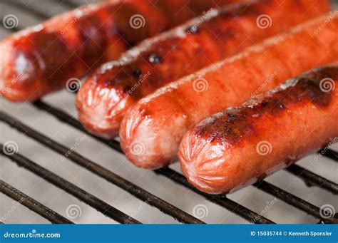Hot dogs grilling stock photo. Image of snack, horizontal - 15035744