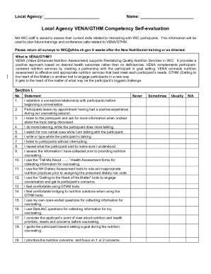Fillable Online Local Agency VENA/GTHM Competency Self-evaluation Fax ...