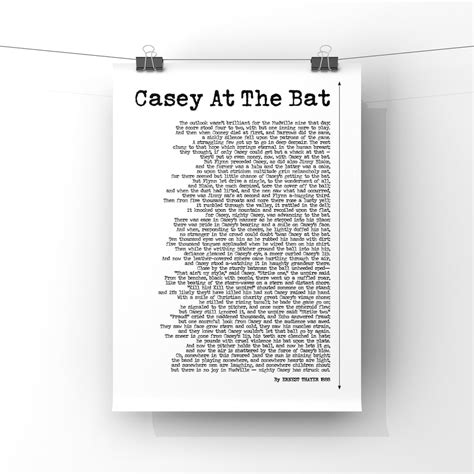 Casey At The Bat Poem by Ernest Thayer 1888 Poster Baseball | Etsy
