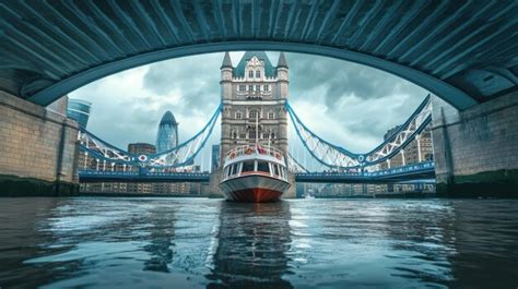 A boat passing under tower bridge capturing the grand scale of the ...
