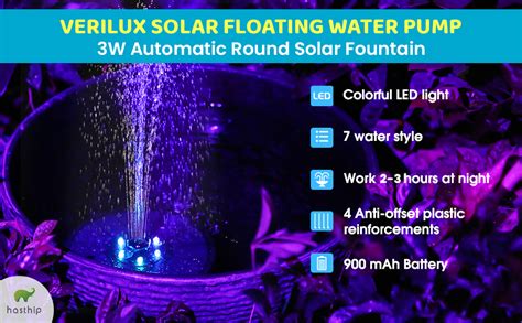 Verilux® Solar Fountain Pump, LED Lights Solar Water Pump, 3W Solar ...