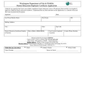 WA Hunter Education Duplicate Certificate Application 2019-2026 - Fill ...