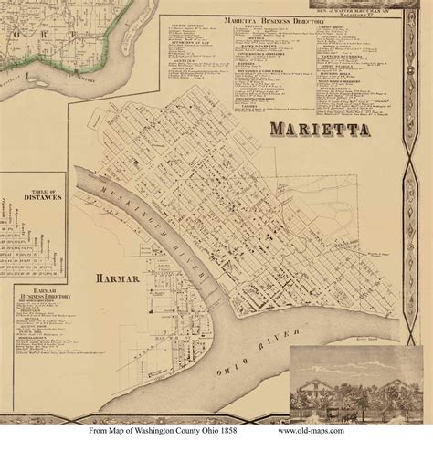 Marietta Village and Harmar - Marietta, Ohio 1858 Old Town Map Custom ...