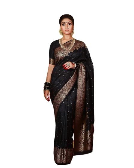 Buy Anjaneya Sarees Woven Kanjivaram Silk Designer Saree (Black) at ...