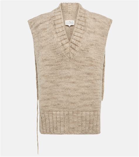 Alpaca, cotton, and wool sweater vest in beige - Maison Margiela ...