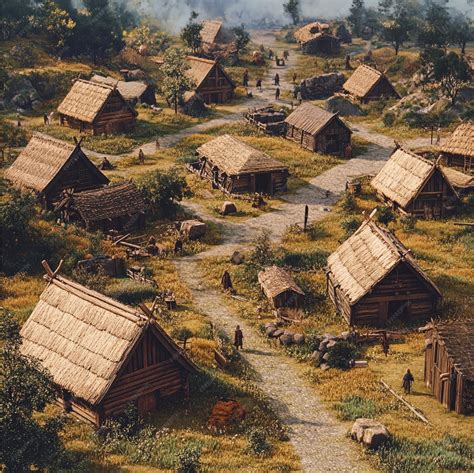 Reconstruction of Viking settlements showcasing typical Viking longhouses and village layouts ...