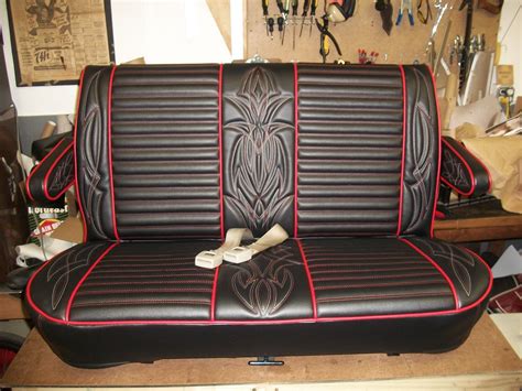 Hot rod seat redo in black and red. | Vinyl-Lux