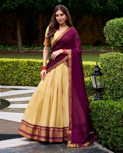 Traditional Wine Color Kanchipuram Zari Weaving Half Saree – TANHAI
