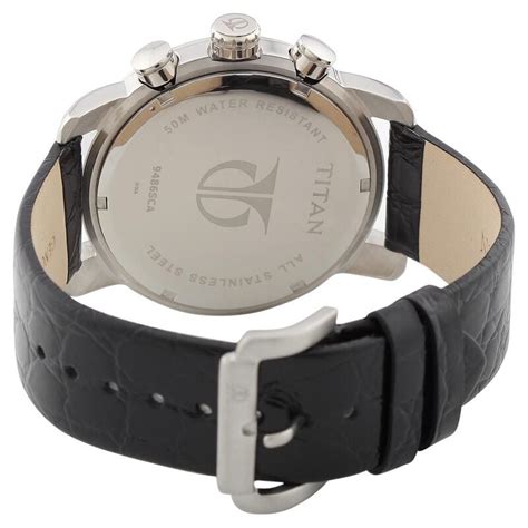 Buy Online Titan Quartz Chronograph Black Dial Leather Strap Watch for ...