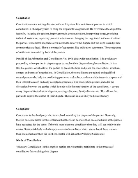 Conciliation in alternative dispute resolution (ADR) - Studocu