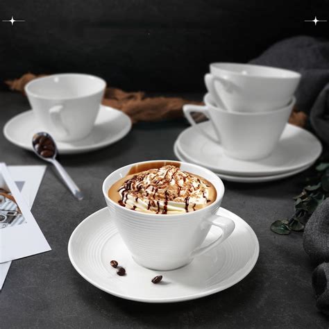 Amazon.com | Vidalenta 8 Ounce Coffee Cups with Saucers Set of 4 ...