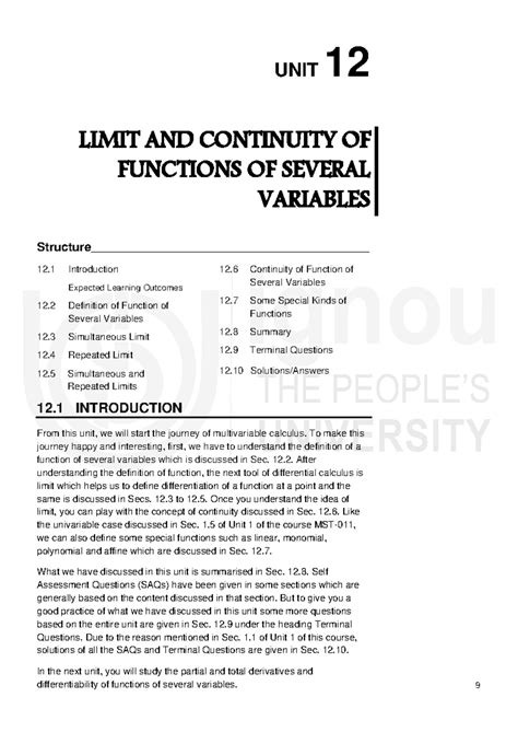 Unit 12: Limits and Continuity in Multivariable Functions - Studocu