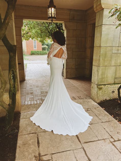 D3563 - Modern Boho Wedding Dress With Long Sleeves (size 12) - Perfections Bridal Studio