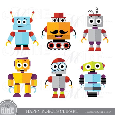 HAPPY ROBOTS Clip Art / Cute Robot Clipart Downloads / Robot - Etsy Sweden