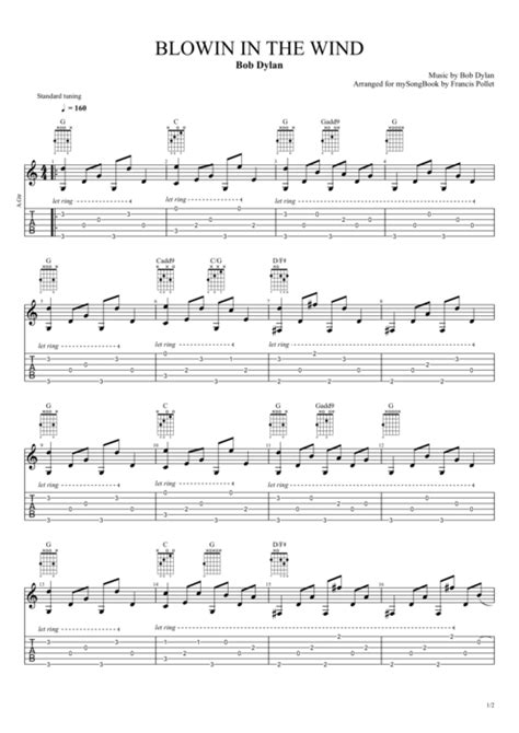 Blowin' in the Wind by Bob Dylan - Easy Solo Guitar Guitar Pro Tab ...