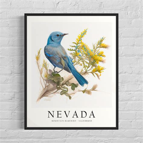 Nevada State Bird Art Print, Nevada State Flower, Nevada Wall Art, Home ...