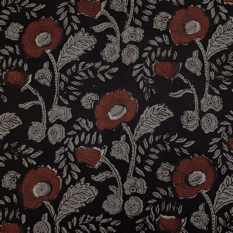 Pure Cotton Jahota With Rust Grey Jaal Flower Hand Block Print Fabric ...