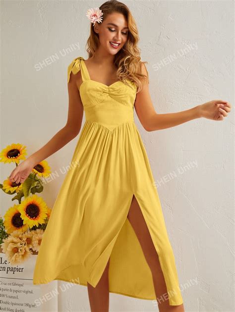 Knot Straps Cut-out Split Thigh Cami Dress | SHEIN USA