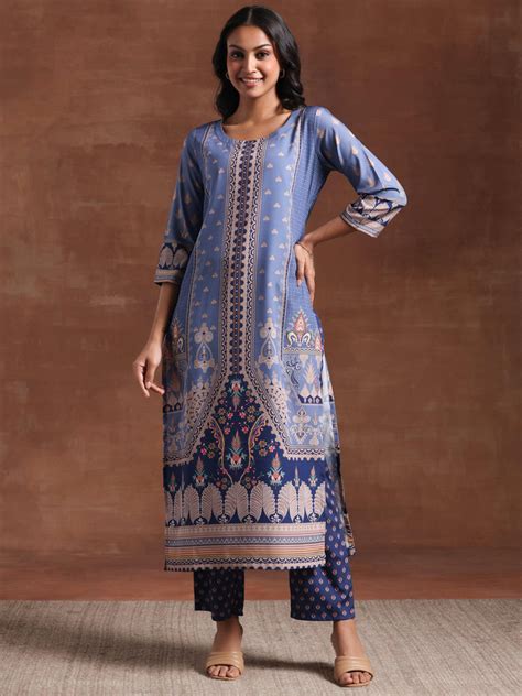 Buy Blue Printed Crepe Straight Kurta Set Online at Rs.1349 | Libas