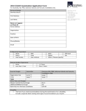 Fillable Online 2014 CCSA Examination Application Form For Australia ...