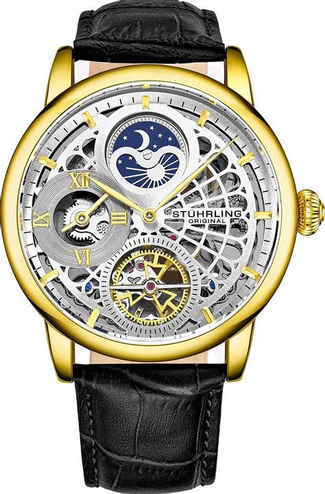 Stührling Original Skeletonized Gold Watches for Men Analog Watch Dial ...
