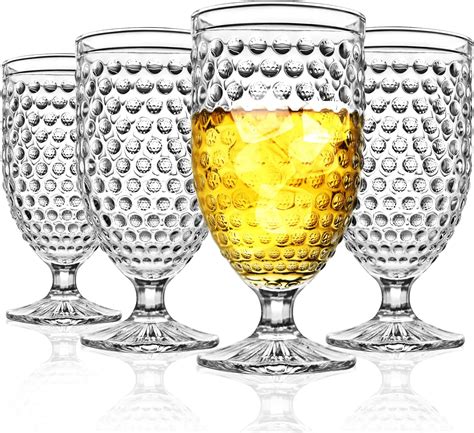 Amazon.com | Wongblee Hobnail Glass Goblets 16.9 Oz, Stemmed Water ...