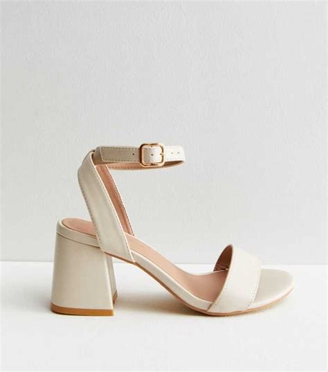 Off White Leather-Look 2 Part Mid Block Heel Sandals | New Look