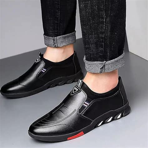 Men's Slip-On Casual Loafers – Brown Faux Leather Breathable Walking ...