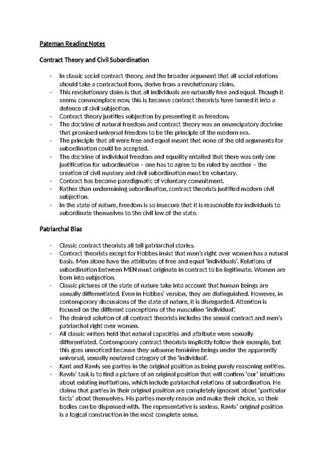 Pateman , FREDICK COOPER , URBINATI READING NOTES - Pateman Reading ...